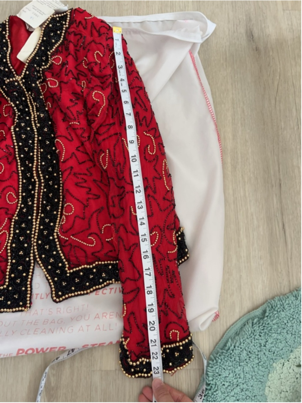 Vintage Lawrence Kazar Red Beaded Jacket Gold Embellished Evening Bolero XL - Picture 11 of 14